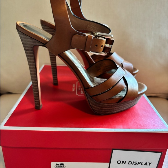 Coach Brown Strappy High Heel Sandals Dani Veg Leather - Picture 1 of 5